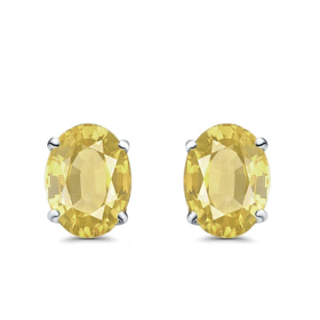 Art Deco Oval Wedding Bridal Solitaire Stud Earrings Simulated Yellow CZ 925 Sterling Silver-8mmx6mm